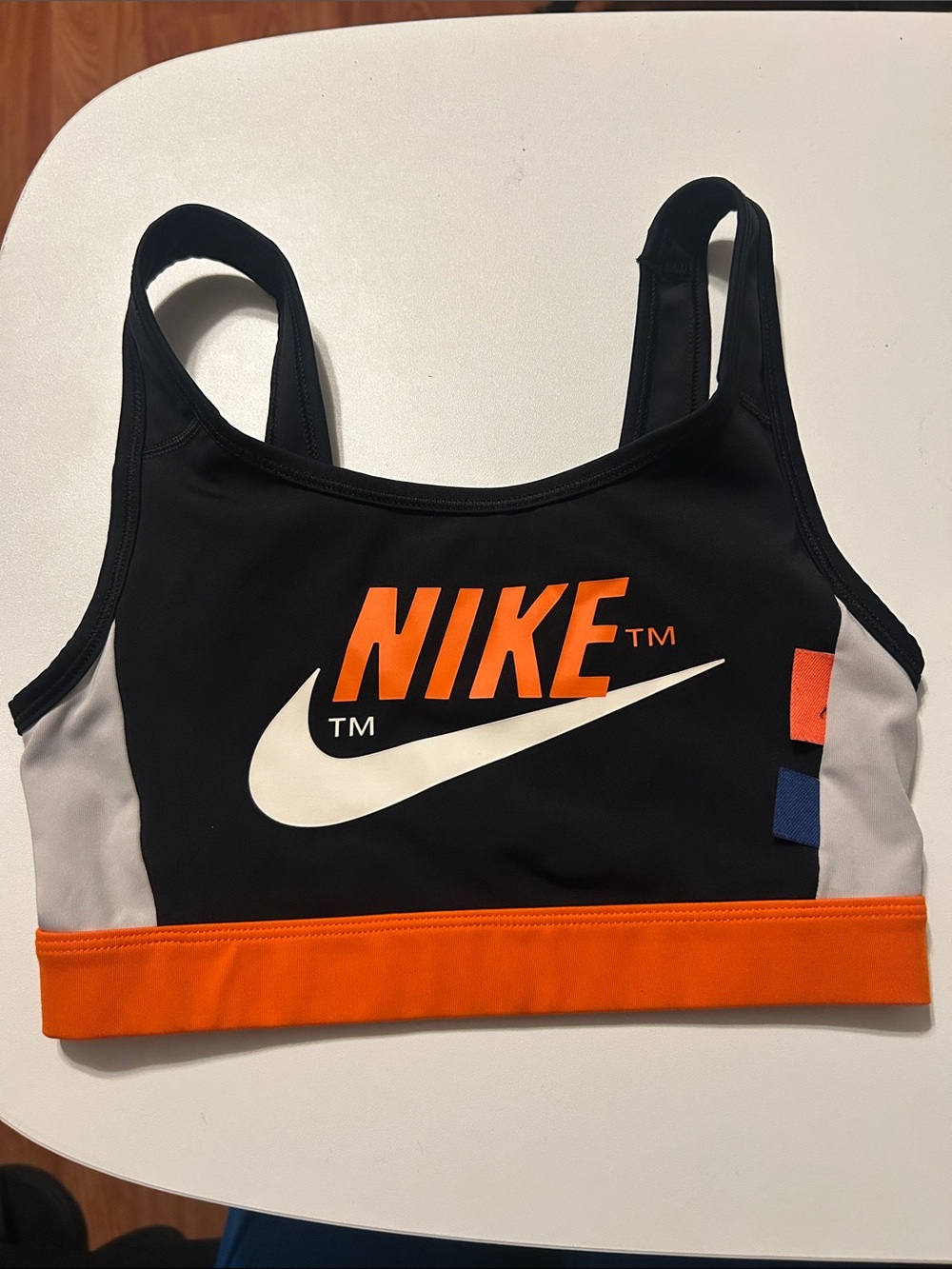 Nike Black, Orange & White Logo Sports Bra